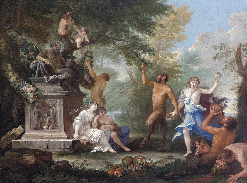 A BACCHANAL, WITH OFFERINGS STREWN AROUND A STATUE OF PAN